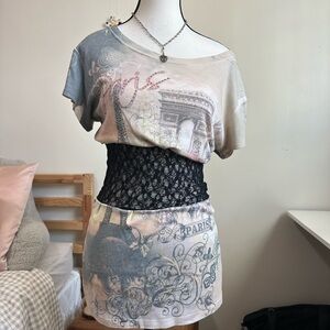Paris Graphic Dress with Lace Waist